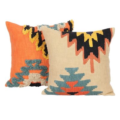 Alternate image for Cotton Cushion Covers with Tufted Embroidery Pair Geometric Heights