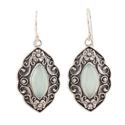Alternate image for Blue Chalcedony Floral Dangle Earrings from India Aqua Garden