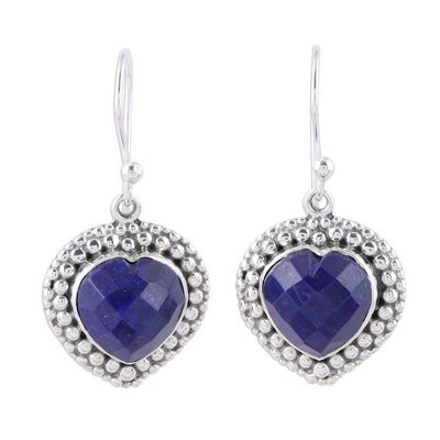 Alternate image for Blue Lapis Lazuli and Sterling Silver Heart Dangle Earrings Fervent Love