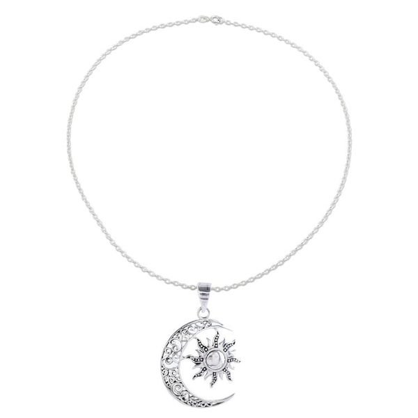 Alternate image for Sun and Crescent Moon Sterling Silver Pendant Necklace Celestial Duo