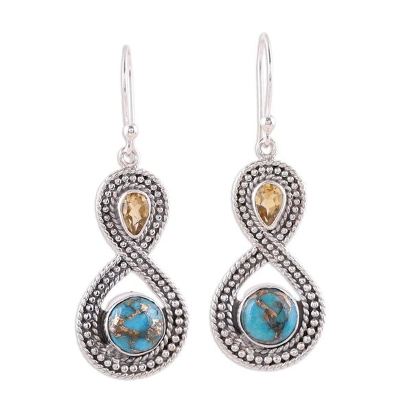 Alternate image for Indian Citrine and Composite Turquoise Dangle Earrings Dazzling Infinity