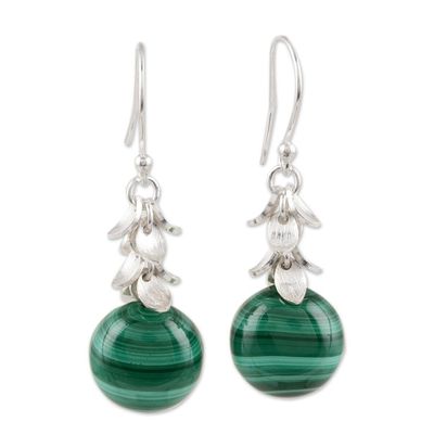 Alternate image for Round Malachite Dangle Earrings Crafted in India Dancing Fruit