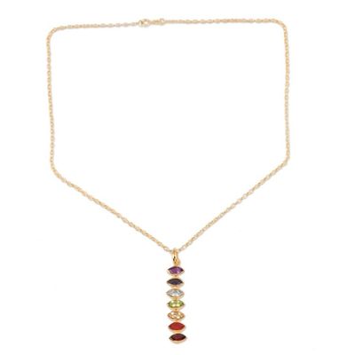 Alternate image for Gold-Plated Multi-Gemstone Pendant Necklace from India Chakra Stones