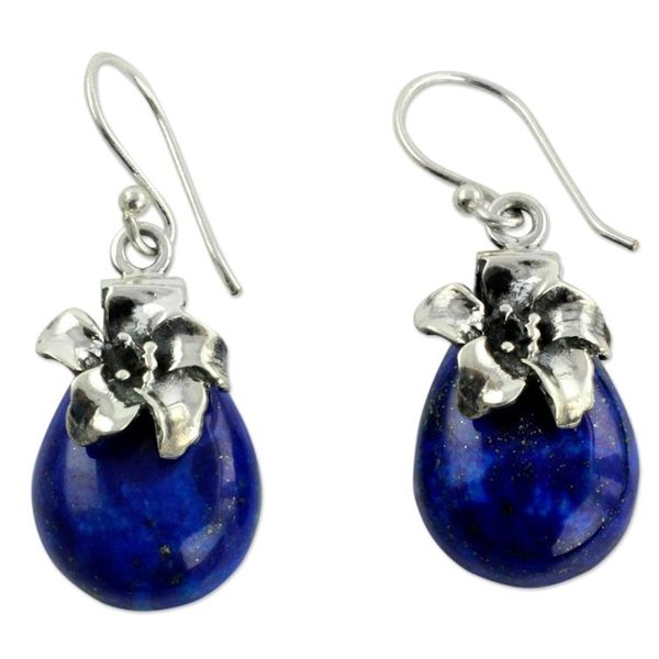 Alternate image for Lapis Lazuli Earrings Sterling Silver Floral Jewelry Lovely Lily