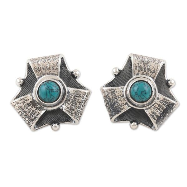 Alternate image for Geometric Sterling Silver Button Earrings Crafted in India Empress Soul