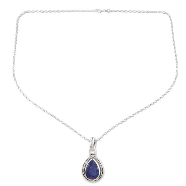 Alternate image for Sterling Silver Pendant Necklace with 3-Carat Sapphire Jewel Halo Effect in Heaven