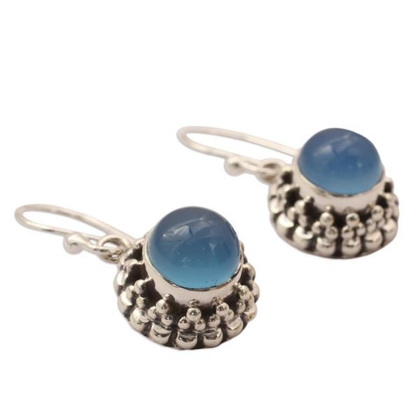 Alternate image for Artisan Crafted Silver and Blue Chalcedony Earrings India Eternally Blue