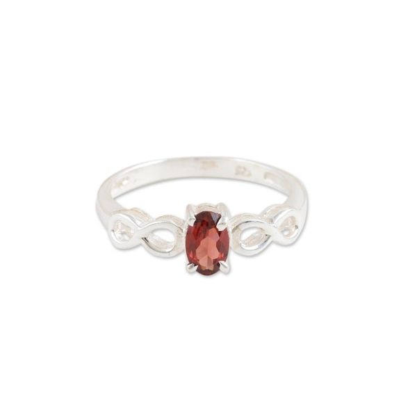 Alternate image for Sterling Silver Ring with Garnet Stone and Infinity Motif Infinity in Red