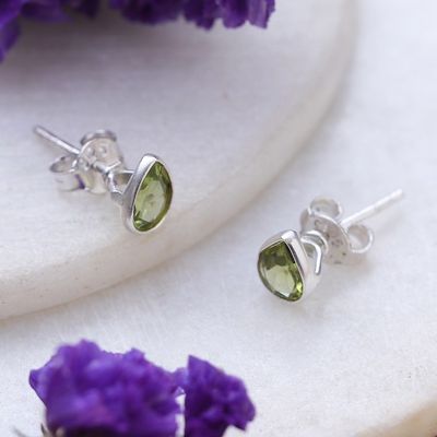 Alternate image for Sterling Silver Stud Earrings with Peridot Gemstone Green Allure