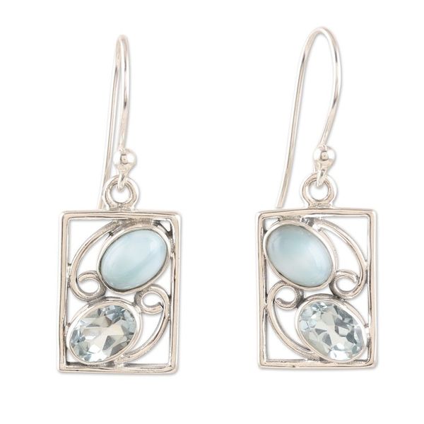 Alternate image for Hand Crafted Larimar and Blue Topaz Dangle Earrings Sweet Companions