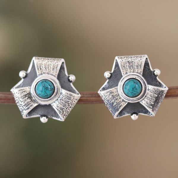 Alternate image for Geometric Sterling Silver Button Earrings Crafted in India Empress Soul