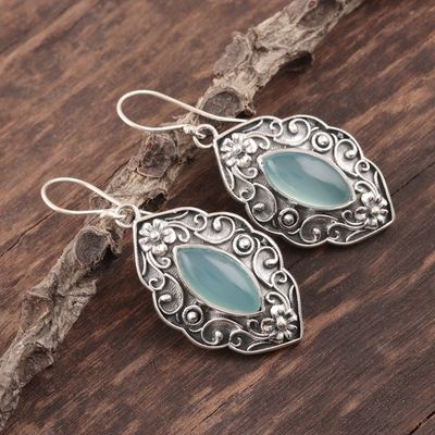 Alternate image for Blue Chalcedony Floral Dangle Earrings from India Aqua Garden