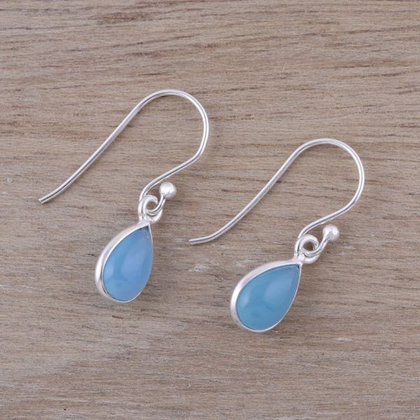 Alternate image for Blue Chalcedony and Sterling Silver Teardrop Dangle Earrings Gentle Tear