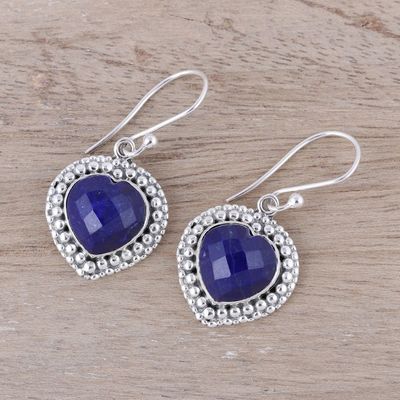 Alternate image for Blue Lapis Lazuli and Sterling Silver Heart Dangle Earrings Fervent Love