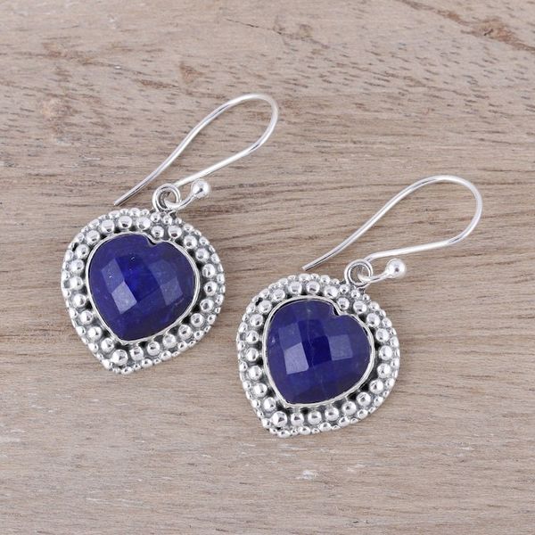 Alternate image for Blue Lapis Lazuli and Sterling Silver Heart Dangle Earrings Fervent Love