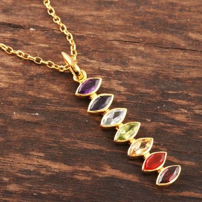 Alternate image for Gold-Plated Multi-Gemstone Pendant Necklace from India Chakra Stones