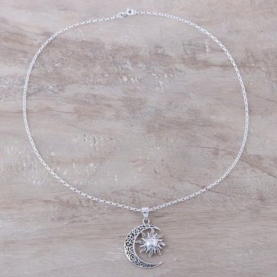 Alternate image for Sun and Crescent Moon Sterling Silver Pendant Necklace Celestial Duo