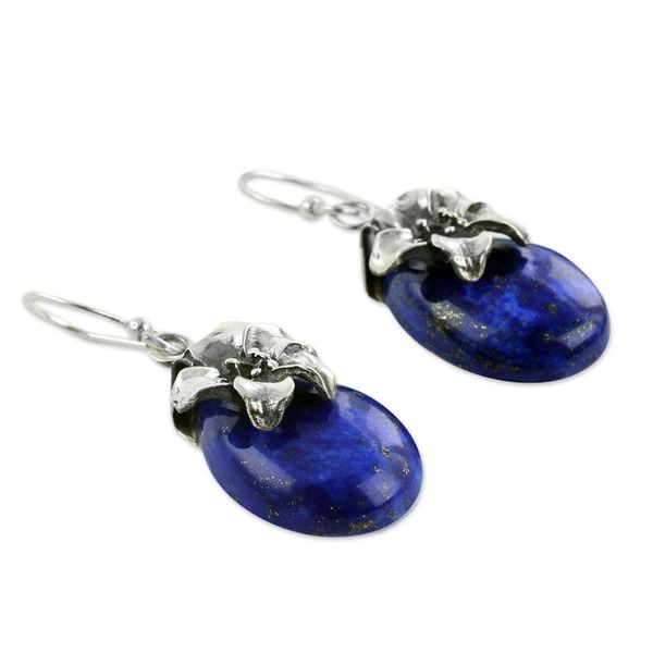 Alternate image for Lapis Lazuli Earrings Sterling Silver Floral Jewelry Lovely Lily