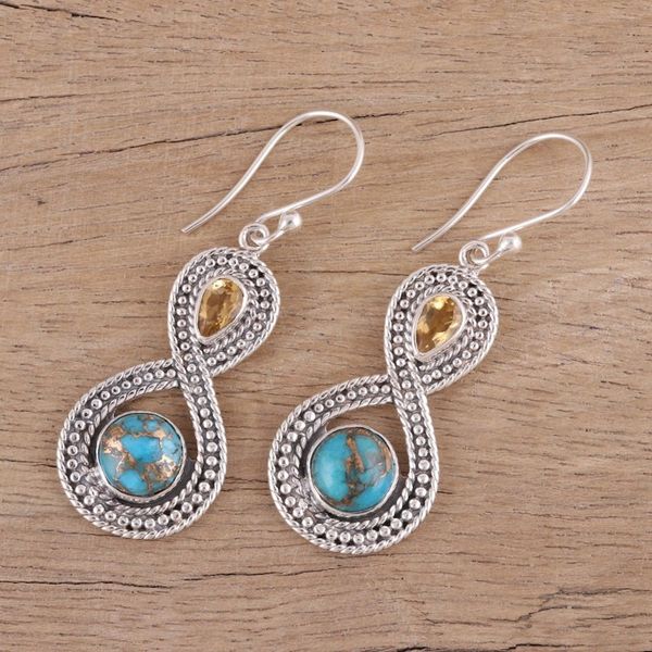 Alternate image for Indian Citrine and Composite Turquoise Dangle Earrings Dazzling Infinity