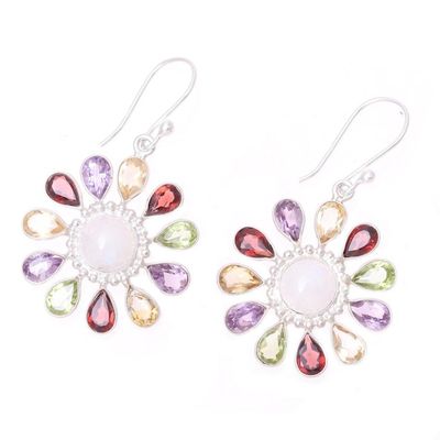 Alternate image for Gems and Rainbow Moonstone Sterling Silver Dangle Earrings Rainbow Rays