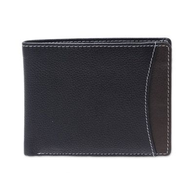 Alternate image for Mens Black Pebbled Leather Contrast Stitched Bi-Fold Wallet City Sophisticate in Black