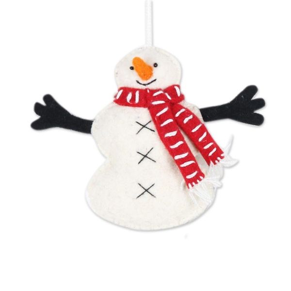 Alternate image for Hand Made Felted Snowman Christmas Tree Ornaments Set of 4 Snowman Greetings