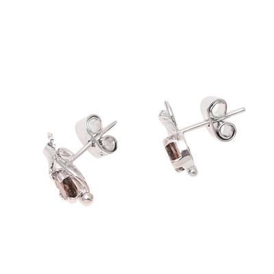 Alternate image for Rhodium Plated Sterling Silver Smoky Quartz Stud Earrings Nature Leaf
