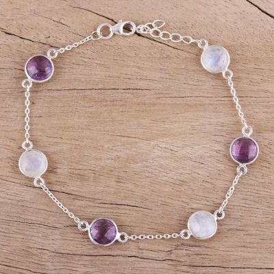 Alternate image for Rainbow Moonstone and Amethyst Sterling Silver Link Bracelet Eternal Opulence