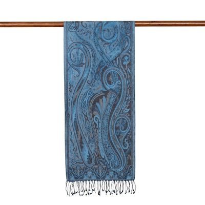 Alternate image for Paisley and Leafy Cerulean and Redwood Silk Scarf from India Ocean Paisley Facets