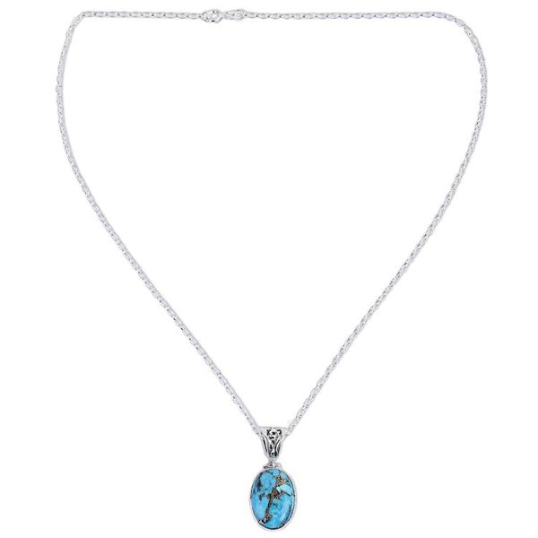 Alternate image for Blue Turquoise Sterling Silver Pendant Necklace India Mystical Blue