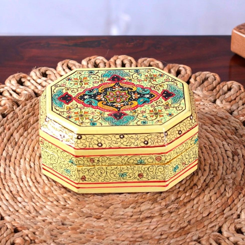 Small Hand Painted Jewelry or Trinket Box from India 'Persian Shield'