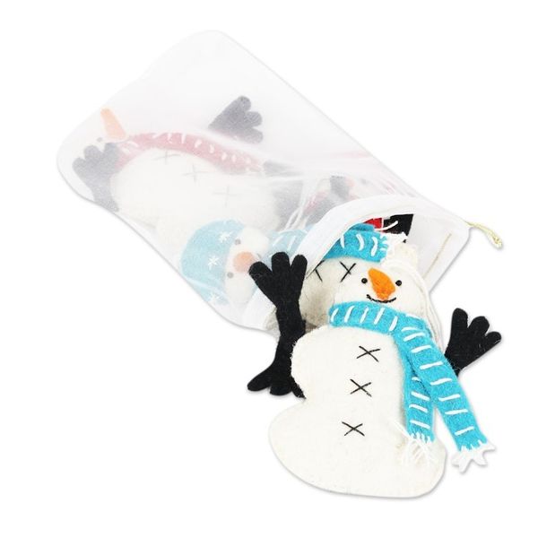 Alternate image for Hand Made Felted Snowman Christmas Tree Ornaments Set of 4 Snowman Greetings