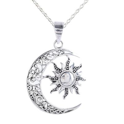 Alternate image for Sun and Crescent Moon Sterling Silver Pendant Necklace Celestial Duo