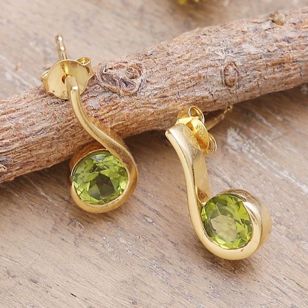 Alternate image for 22k Gold-Plated One-Carat Natural Peridot Drop Earrings Edens Lime Droplet