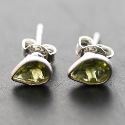 Alternate image for Sterling Silver Stud Earrings with Peridot Gemstone Green Allure