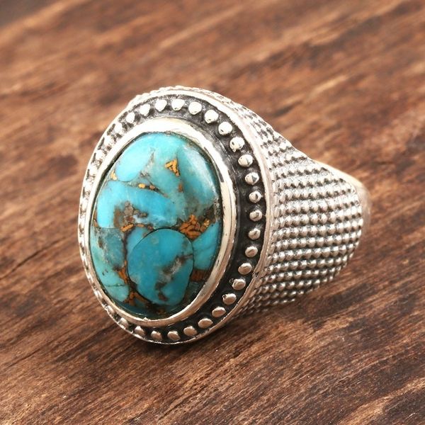 Alternate image for Sterling Silver and Reconstituted Turquoise Mens Dome Ring Turquoise Swirl