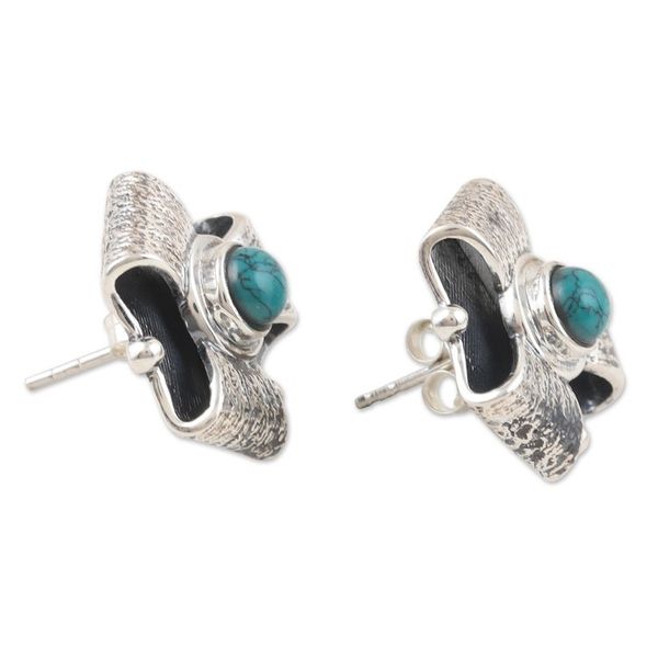 Alternate image for Geometric Sterling Silver Button Earrings Crafted in India Empress Soul