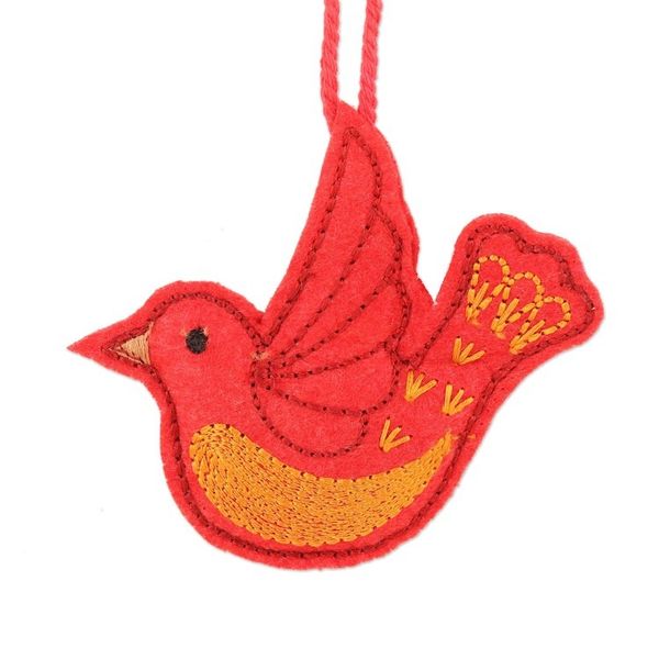 Alternate image for Embroidered Wool Bird-Motif Holiday Ornaments Set of 6 Peace Messenger