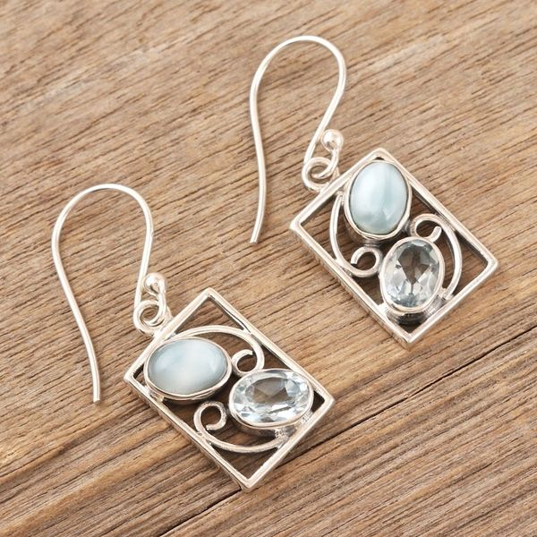 Alternate image for Hand Crafted Larimar and Blue Topaz Dangle Earrings Sweet Companions