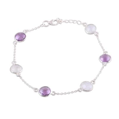 Alternate image for Rainbow Moonstone and Amethyst Sterling Silver Link Bracelet Eternal Opulence