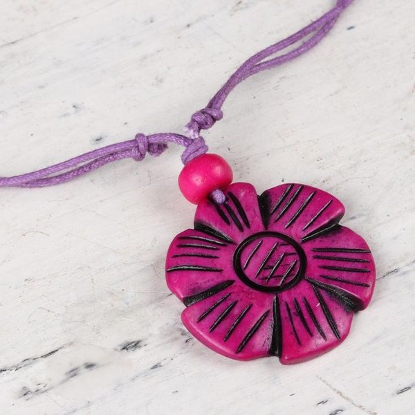 Alternate image for Fuchsia Floral Pendant Necklace from India Fuchsia Flower