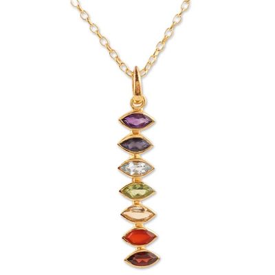 Alternate image for Gold-Plated Multi-Gemstone Pendant Necklace from India Chakra Stones