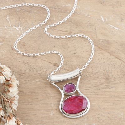 Alternate image for Sterling Silver Pendant Necklace with 13-Carat Ruby Gems Simply Passion