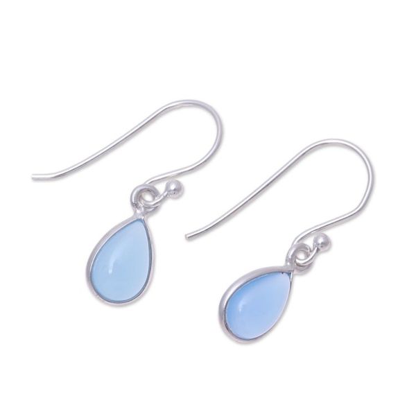 Alternate image for Blue Chalcedony and Sterling Silver Teardrop Dangle Earrings Gentle Tear