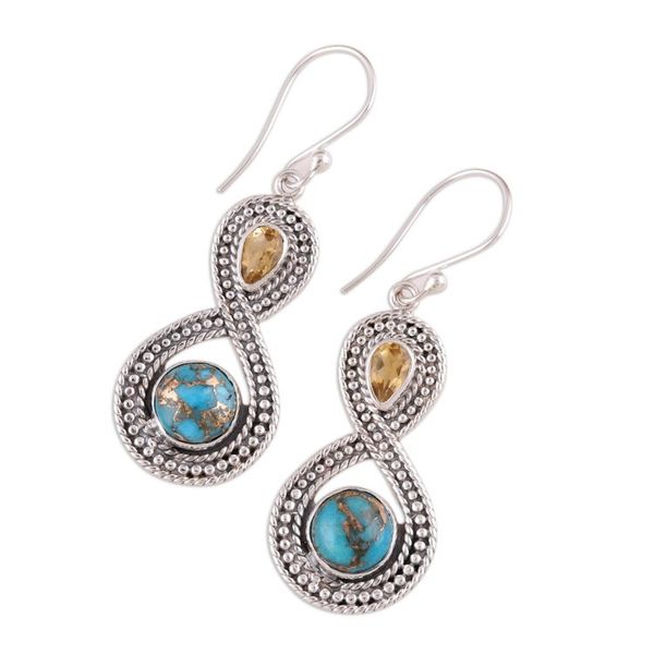 Alternate image for Indian Citrine and Composite Turquoise Dangle Earrings Dazzling Infinity