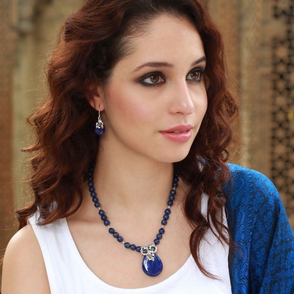 Alternate image for Lapis Lazuli Earrings Sterling Silver Floral Jewelry Lovely Lily