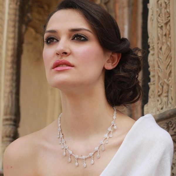 Alternate image for Indian Sterling Silver Waterfall Necklace with Moonstone  Moonlit Dancer