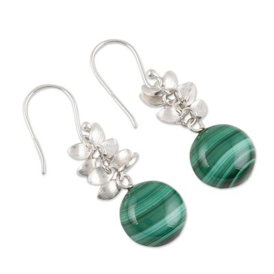 Alternate image for Round Malachite Dangle Earrings Crafted in India Dancing Fruit