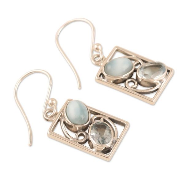Alternate image for Hand Crafted Larimar and Blue Topaz Dangle Earrings Sweet Companions