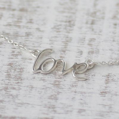 Alternate image for Handcrafted Sterling Silver Love Theme Pendant Necklace Love Note